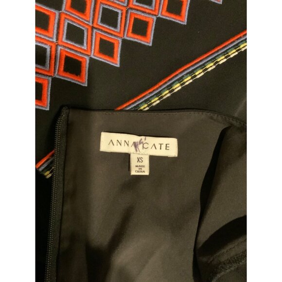 Anna Cate Black Shift Dress W/ Multicolor Geometric Embroidery Size XS - Picture 5 of 5